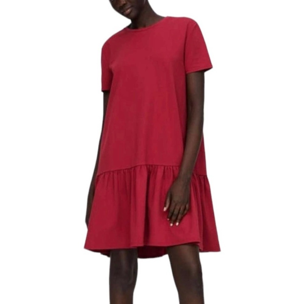Zara Deep Red Peplum Drop Waist Shift Dress Size Small